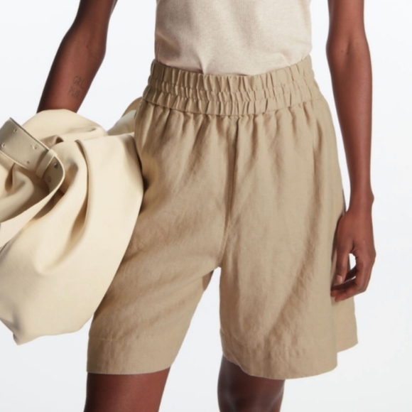 COS Linen Elastic Drawstring High Waisted White Bermuda Shorts - Picture 11 of 14